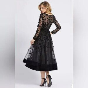 Mac Duggal Embelished Illusion 3D Floral Mesh/Velvet Black Dress Size 8